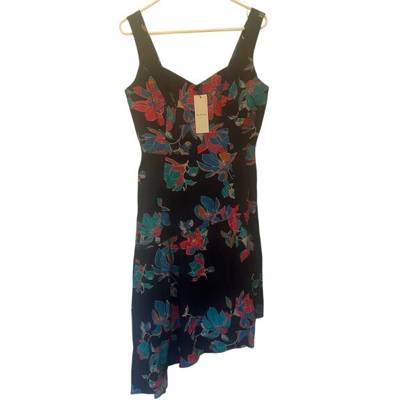 NWT Du Paradis Summer Night floral asymmetric-hem cotton midi dress sz M - Picture 6 of 15